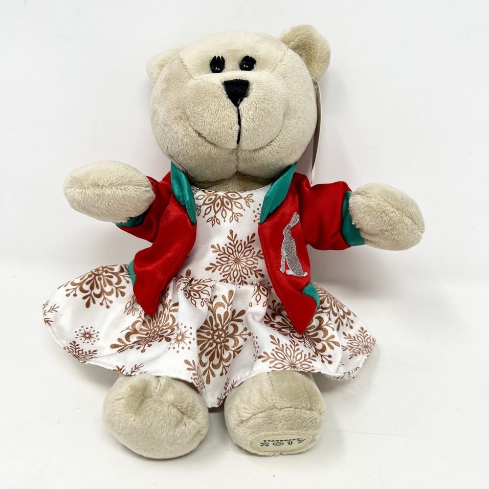 Starbucks 2017 Bearista Bear Plush Beige 10" Red & Green Jacket Dress 4476
